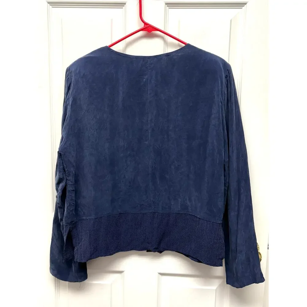 Rabbit Rabbit Rabbit Designs Jacket Navy Rayon Vintage Cropped Women’s Size 14
